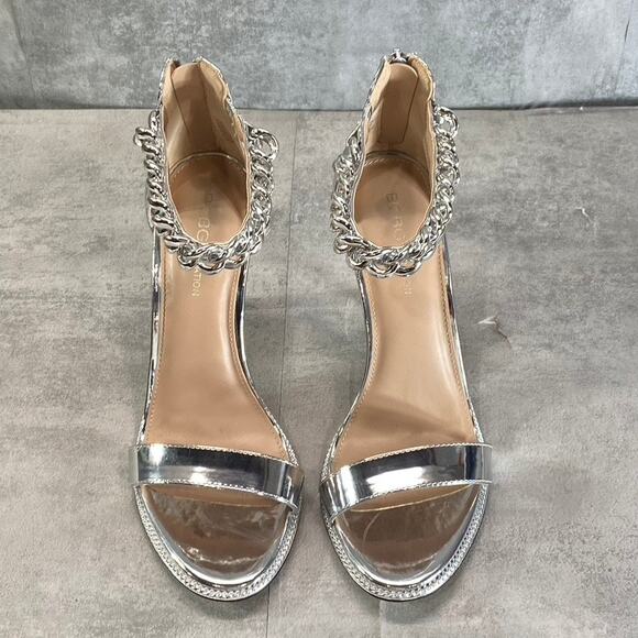 BCBGENERATION Women's Silver Jadia Chain Detail Ankle Strap Dress Sandals SZ 9 - Picture 3 of 9